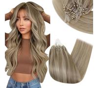 RUNATURE Extension a Froid Vrai Cheveux Micro Ring 24 Pouces/60cm Platine Micro Loop Brun Clair Mixte Blond Platine Extension Micro Loop #8P60 50 Mèches/50g