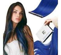 RUNATURE Extension Adhesive Cheveux Naturel Bleu Cheveux Humain 30cm 10 Pièces 20g #Blue