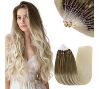 RUNATURE Extension Cheveux a Froid Loops Extension Cheveux Naturel Micro Ring Balayage Brun Clair à Blond Platine Anneaux Extension Cheveux Humain Lisse 14 Pouces/35cm 50 Mèches/50g #BA8/60