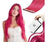 RUNATURE Extension Cheveux Naturel Adhesif 55cm 10 Pièces 25g Rose Vif invisible Extension de Cheveux Humain Naturel
