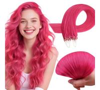 RUNATURE Extension Cheveux Naturel Anneaux en Froid Rose Vif 55cm Longue 25g 25s Invisible Extension #HotPink