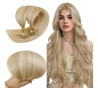 RUNATURE Extension Cheveux Naturel Keratine Blond 30cm 50 Mèches 40g Courte Extension Blond Foncé Avec Blond Platine #18P613