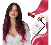 RUNATURE Extension Cheveux Naturel Keratine Rose Longue Extension Keratine 55cm 25 Mèches 25g #Hot Pink