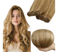 RUNATURE Extension Cheveux Naturel Tissage Brun Doré avec Blond Doré Tissage Extension Cheveux Humain 55cm Longue 100g #10P16