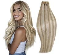 RUNATURE Extension Cheveux Naturel Tissage Brun Meche Blond 40cm 100g Tissage Naturel Cheveux Humain Lisse #8P60