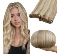 RUNATURE Extension Cheveux Naturel Tissage Brun Meche Blond 45cm Lisse Tissage Naturel Cheveux Humain 100g #8P60