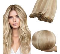 RUNATURE Extension Cheveux Naturel Tissage Meche Blond Tissage Naturel Cheveux Humain 45cm 100g #18P60