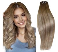 RUNATURE Extension Tissage Cheveux Naturel Balayage Brun Ombre Blond 35cm Tissage Naturel Cheveux Humain 70g #3/8/22