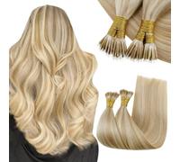 RUNATURE Nano Extension Remy Hair 22 Pouces/55cm Extension Cheveux a Froid Anneaux Nano Loop Extension Blond Cendré Foncé avec Bleach Blond #18P613 Nano Beads Cheveux Extension 50 Mèches/50g