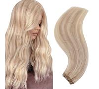 RUNATURE Tissage Naturel Cheveux Humain 30cm 70g Lisse Extension Tissage Cheveux Naturel Blond Doré avec Blond Clair #16P24