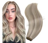 RUNATURE Tissage Naturel Cheveux Humain Blond Cendré avec Blond Platine Extension Cheveux Naturel Tissage Lisse 30cm 70g #19AP60