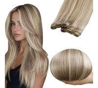 RUNATURE Tissage Naturel Cheveux Humain Blond Cendré Meche Extension 35cm 100g #19AP60