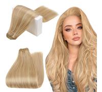 RUNATURE Tissage Naturel Cheveux Humain Blond Doré avec Blond Clair Human Hair 50cm Longue 100g #16P24