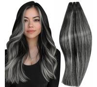 RUNATURE Tissage Naturel Cheveux Humain Noir Ombre Argenté Extention Cheveux Naturel Tissage 40cm 100g #1B/Silver/1B
