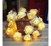 Runaup LED Rose Fleur Guirlandes lumineuses, 20 LED Blanc chaud Lumières décoratives à piles pour l'anniversaire Fête Mariage Festival