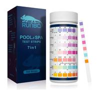 RUNBO 7 en 1 Testeur pour Eau de Piscine et Spa, 150 test pour chlore, brome, l'alcalinité totale, l'acide cyanurique et le pH