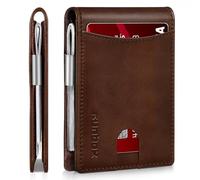 RUNBOX Portefeuille fin avec pince à billets pour homme avec blocage RFID, 11 porte-cartes minimaliste, petit cuir à deux volets, poche avant pour homme, boîte cadeau, Chocolat fondu
