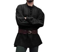 Runcati Chemise médiévale à manches longues pour homme Steampunk Wiking Renaissance Viktorien Costume d'Halloween, Noir , M