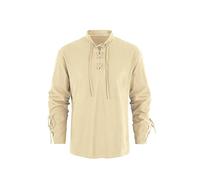 Runcati Chemise médiévale pour homme - Costume de pirate steampunk - Chemise à lacets - Renaissance victorienne - Col montant - Cosplay, beige, L
