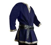 Runcati Costume Médiéval pour Homme Renaissance Pirate Halloween Viking Tunique Chevalier Cosplay Guerrier LARP Chemises, bleu foncé, XXL