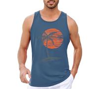 Runcati Débardeur imprimé pour homme - Sans manches - Pour le sport - Fitness - Gym - Entraînement - Coton respirant - T-shirt de bodybuilding, bleu, L