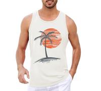 Runcati Débardeur imprimé pour homme - Sans manches - Pour le sport - Fitness - Gym - Entraînement - Coton respirant - T-shirt de bodybuilding, Blanc., L