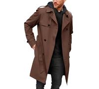 Runcati Manteau pour homme à double boutonnage Trench Coat Long Revers Veste d'affaires avec ceinture, marron, M