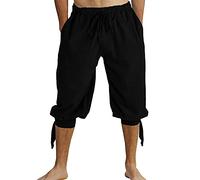 Runcati Short court pour homme avec lacets - Pantalon d'été Viking - Costume médiéval - Pirate - Loisirs - Short de plage, Noir , XL