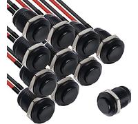 RUNCCI-YUN 10pcs 12mm 12V 2A Momentané Bouton-Poussoir Étanche en Acier Inoxydable Bouton-Poussoir on/Off,bouton poussoir rond,pour voiture, PC, lampe de table (Haute Tête) noir