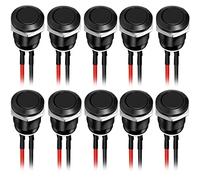 RUNCCI-YUN 10pcs 12mm 12V 2A Momentané Bouton-Poussoir Étanche en Acier Inoxydable Bouton-Poussoir on/Off,bouton poussoir rond,pour voiture, PC, lampe de table (Tête Plate) noir