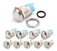 RUNCCI-YUN 10pcs 12V 12mm Rond interupteur Push Bouton Poussoir Momentané Bouton Poussoir Metal + 12mm Verrouillage Etanche Métal Interrupteur à Bouton-Poussoir Mini interupteur Push (Tête Plate)
