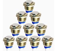RUNCCI-YUN 10pcs 12V 16mm Rond interupteur Push étancheBouton Poussoir Momentané Bouton Poussoir Metal Mini interupteur Push 2 Broches pour Voiture Camion Sonnette (Haute Tête)