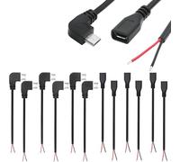 RUNCCI-YUN 12Pcs micro Queue de cochon USB,90 Degrés 22AWG 5V2A micro USB mâle femelle extrémité ouverte à fil nu à 2 broches,USB rallonge de câble,prise USB soudable,pour les bricoleurs (30cm)