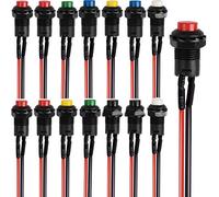RUNCCI-YUN 14pcs 12mm Momentane Bouton Poussoir SPST ON/OFF AC 250V/1.5A 125V/3A, Mini Rond Bouton, pour Trompette de Voiture, PC, Lampe de Table, Sonnette de Maison, avec Ligne de Soudure