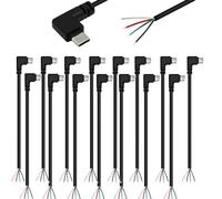 RUNCCI-YUN 15PCS Queue de cochon USB Type-C,Angle droit de 90 degrés 28AWG 5V 3A prise USB-C vers fil nu à 4 broches,USB type C Câble d'alimentation et de données, prise USB C à souder (25cm)