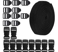 RUNCCI-YUN 20 Pièces Boucles en Plastique,Boucle Rapide,Boucle Sangle+ 5M Noir 20mm Sangles en Nylon,Sangle Polypropylène,pour Animal Domestique, réparation de Sac à Dos, Sangles, Tente - Noir