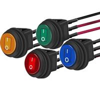 RUNCCI-YUN 4 pièces 12VDC 20A LED Interrupteur à Bascule Rond,commutateur Spst ronde,Self Verrouillage Interrupteur Spst,Interupteur pour Voiture 12 V,(avec Fil)