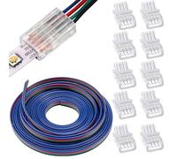 RUNCCI-YUN 5m Câble d'extension de bande LED 2 broches Câble 12V LED DC 5V - 24V Câble D'extension d'alimentation LED 22AWG pour SMD 5050 LED Strip+10 Connecteurs de Bande LED à 4 Broches 10mm