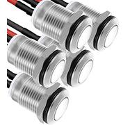 RUNCCI-YUN 5Pcs 12mm Interrupteur à Bouton Poussoir à Verrouillage 12v,Boutons Poussoir Autobloquant,mini interrupteur,bouton poussoir rond,Acier Inoxydable bouton poussoir etanche(Tête Plate)