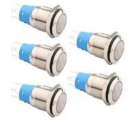 RUNCCI-YUN 5pcs 12V-24V 16mm Rond interupteur Push étancheBouton Poussoir Momentané LED Bouton Poussoir Metal Mini interupteur Push pour Voiture Camion Sonnette (Tête Plate)(LED Bleue)