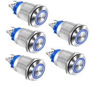 RUNCCI-YUN 5pcs 12V-24V 16mm Rond interupteur Push étancheBouton Poussoir Verrouillage LED Bouton Poussoir Metal Mini interupteur Push pour Voiture Camion Sonnette (Tête Plate) (LED Bleue)