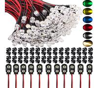 RUNCCI-YUN 60Pcs 5mm Diode LED Pré-câblée Lumière,DC 12V Diodes LED, Diode Ampoule LED Câblé+support led 5mm+10 Pcs Connecteur de batterie 9V pour voiture voiture jouets diode électroluminescente