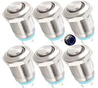 RUNCCI-YUN 6pcs 12V-24V 12mm Rond interupteur Push étancheBouton Poussoir Momentané LED Bouton Poussoir Metal Mini interupteur Push pour Voiture Camion Sonnette (Haute Tête) (LED Bleue)