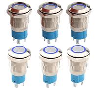 RUNCCI-YUN 6pcs 12V-24V 12mm Rond interupteur Push étancheBouton Poussoir Verrouillage LED Bouton Poussoir Metal Mini interupteur Push pour Voiture Camion Sonnette (Tête Plate) (LED Bleue)