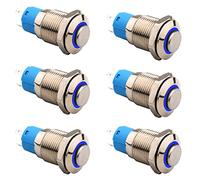RUNCCI-YUN 6pcs 12V-24V 12mm Rond interupteur Push étancheBouton Poussoir Verrouillage LED Bouton Poussoir Metal Mini interupteur Push pour Voiture Camion Sonnette (Haute Tête) (LED Bleue)