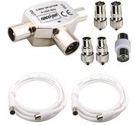 RUNCCI-YUN Connecteur coaxial d'antenne coaxiale,pour type T/F Distributeur d'antenne entièrement blindé Distributeur bidirectionnel pour adaptateurs TV/T+2pcs Câble Répartiteur d'antennes