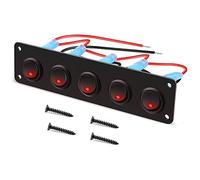 RUNCCI-YUN interrupteurs LED Rouge ronds à bascule 12-24V,Panneau de commutation de voiture,5 Gangs, Panneau de commutation 12V pour Voiture, Camion, Voitures de Course, Marine