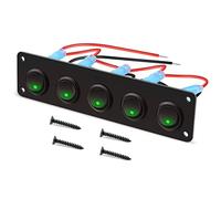 RUNCCI-YUN interrupteurs LED vert ronds à bascule 12-24V,Panneau de commutation de voiture,5 Gangs, Panneau de commutation 12V pour Voiture, Camion, Voitures de Course, Marine