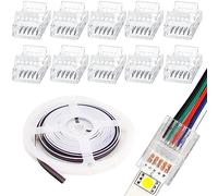 RUNCCI-YUN Lot de 10 connecteurs de bande LED 5 broches 12 mm sans soudure avec fil LED de 5 m CC 12 V pour bande lumineuse LED RGBW RGBWW étanche ou non étanche de 12 mm de large