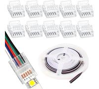 RUNCCI-YUN Lot de 10 connecteurs de bande LED à 5 broches de 10 mm sans soudure avec fil LED de 5 m CC 12 V pour bande lumineuse LED RVB étanche ou non étanche de 10 mm de large